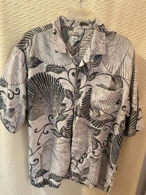 Tommy Bahama Black and White Tropical Camp Shirt